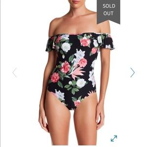 Vince Camuto Ruffle Bandeau Floral Print One Piece